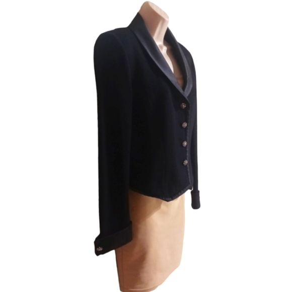 St. John Knit Evening Cardigan Jacket with Crystal Buttons and Satin Trim - Picture 4 of 10